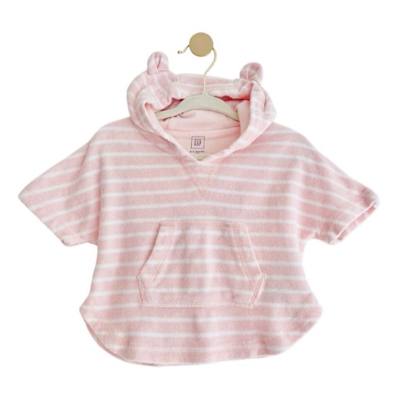 Baby GAP Pink and White Striped Hooded Terry Swim Cover Up, Size 0-3 Months - Picture 1 of 4